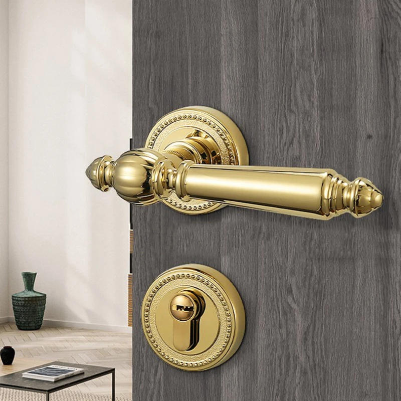 Description Picture 2 of item1 set of zinc alloy indoor door locks Nordic light luxury universal gold bedroom silent split handle lock with key included