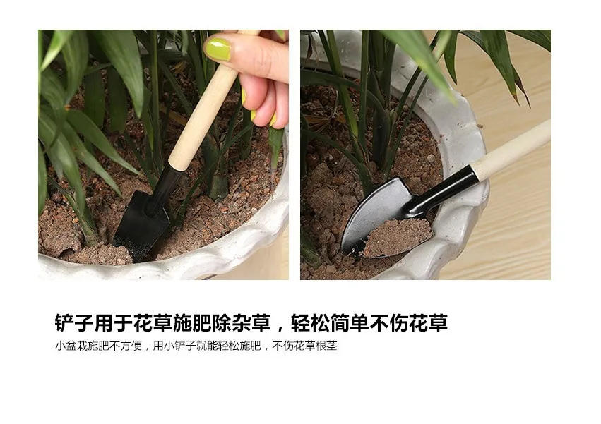 Description Picture 5 of item3pcs Mini Garden Shovel Rake Spade Bonsai Tools Set Wooden Handle for Flowers Potted Plant Garden Tools Weeding Tools