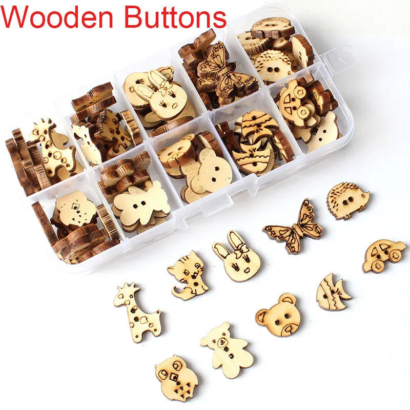 Description Picture 2 of item100Pcs Cartoon Wooden Buttons Sewing Buttons DIY Decorative Buttons for Handmade Sewing DIY Crafts Baby Clothes