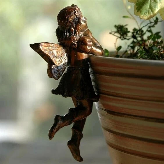 Description Picture 3 of itemNew Angel Girl Hanging Cup Resin Decoration Fairy Combination Flower Basket Edge Decoration Garden Design Fairy Pot Huggers