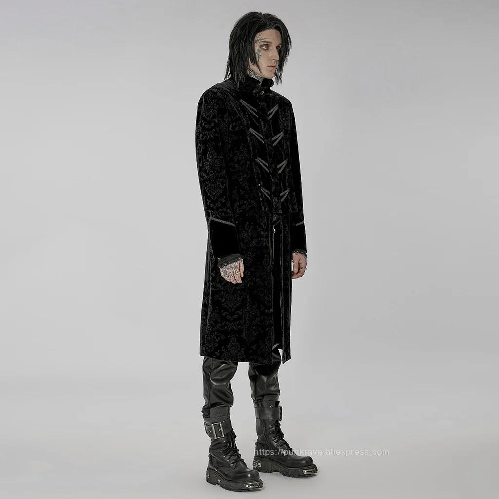 Description Picture 4 of itemPUNK RAVE Men's Gothic Gorgeous Printed Spliced Collar Long Coat Party Club Halloween Black Outwear Autumn Winter Mens Jacket