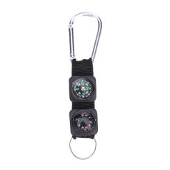3 in 1 Keychain Compass Thermometer Carabiner Ring Multifunction Camping Survival Tools Key Ring Black for Mountaineering Hiking