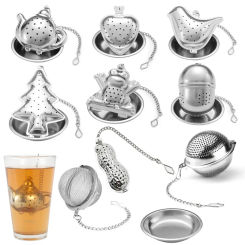 New Stainless Steel Tea Infuser Teapot/Heart/Bird/Frog/Tree/Star Shaped Mesh Strainer Coffee Herb Spice Diffuser With Dish Tray