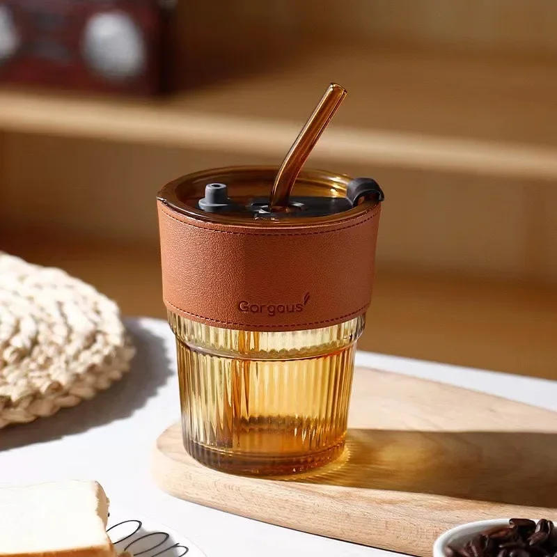 Description Picture 2 of itemCute Vertical Bamboo Cup Milk Coffee Water High-Value Glass Tumbler for Home Office Us Aesthetic Durable Drinkware Summer Winter
