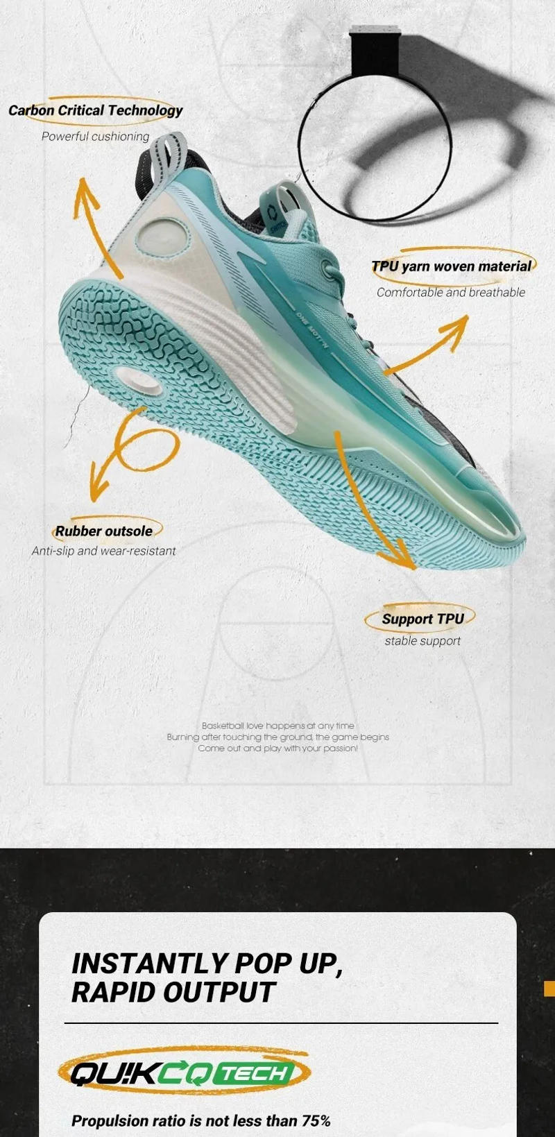 Description Picture 4 of item361 Degrees NEW ONE MOTION Men‘s Basketball Shoes Carbon Critical Cushioning Wear-Resistant Rraining Male Sneakers 672411125