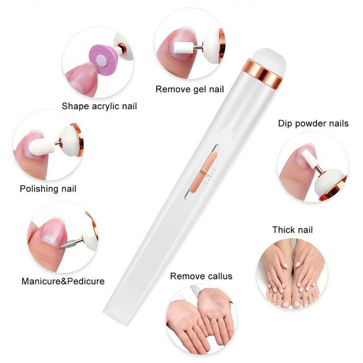 Description Picture 3 of itemYIKOOLIN Portable Nail File Care Electric Nail Drill with 4 Speeds Cuticle Trimmer Battery Operated Manicure and Pedicure Tools