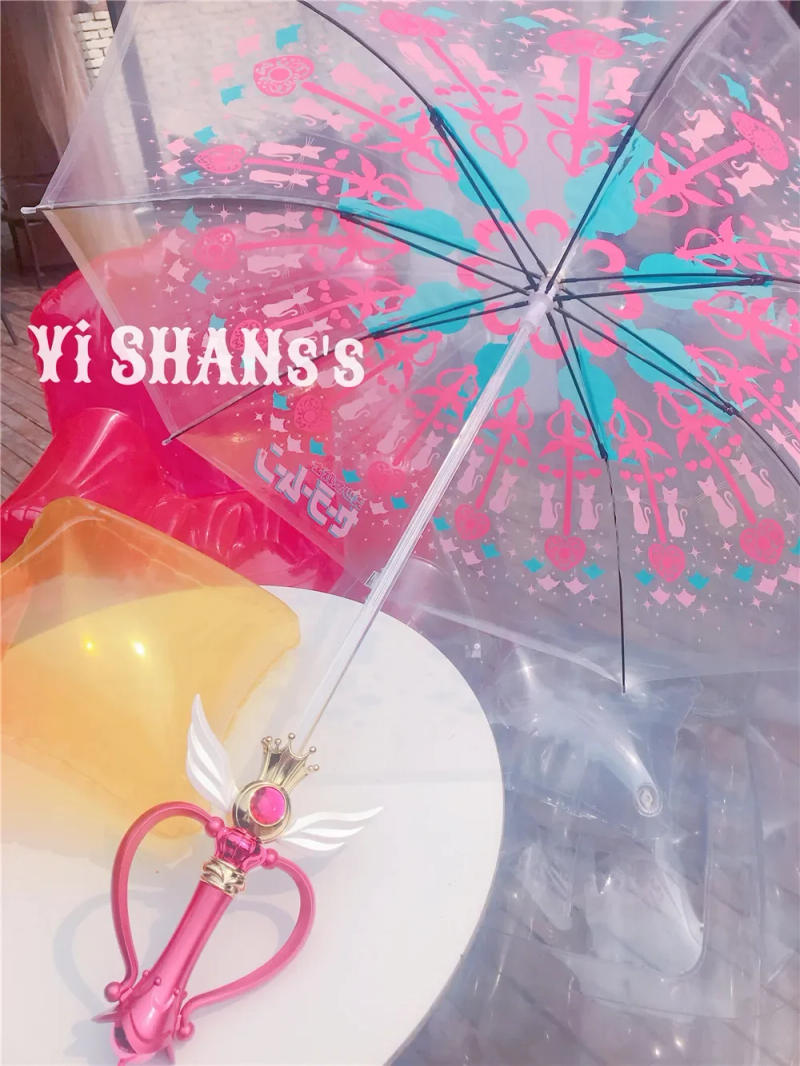 Description Picture 5 of itemSailor Magic Moon Stick Umbrella Rain Gear Transparent Sailormoon Paraguas for Women Girls Kids Gift Luminous Umbrella
