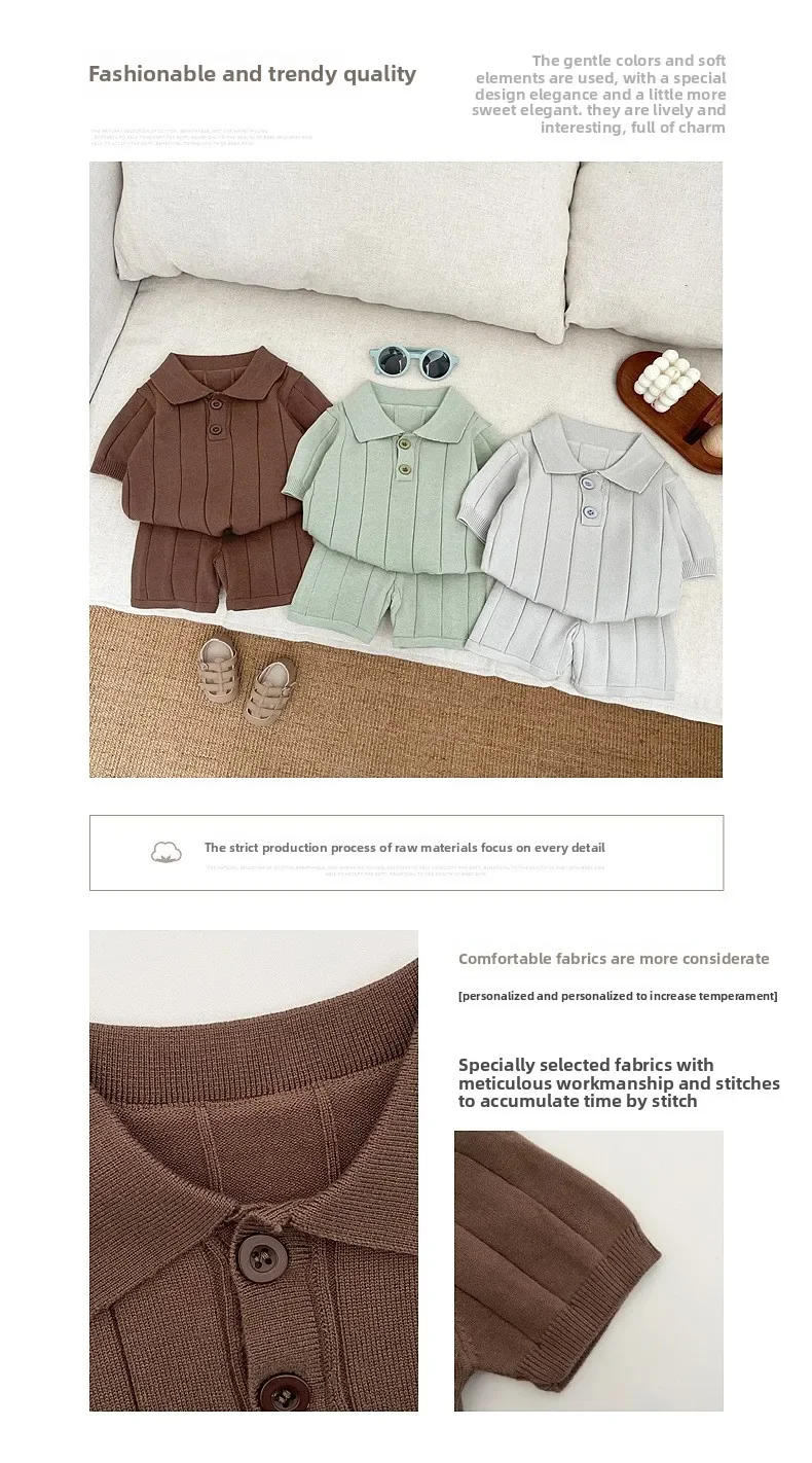 Description Picture 2 of itemBaby Summer Set Boys' Western Knitted Polo Shirt Short Sleeve Shorts Baby Handsome Outerwear Two Piece Set