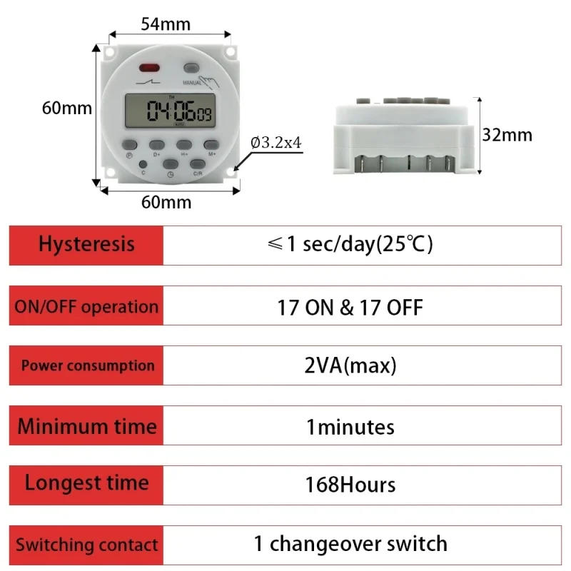 Description Picture 2 of item16A CN101 Timer 220V 110V 24V 12V CN101A Digital LCD Power Timer Programmable Time Switch Relay