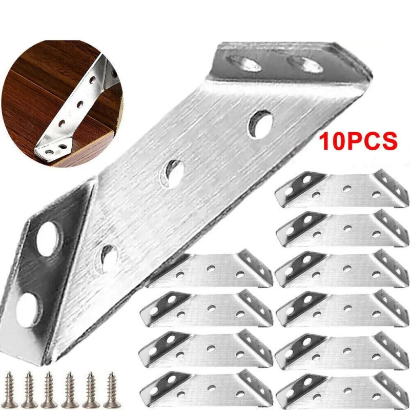 Description Picture 2 of item10pcs Stainless Steel Furniture Corner Connector Furniture Hardware Fastener With Screw Corner Braces Triangular Support
