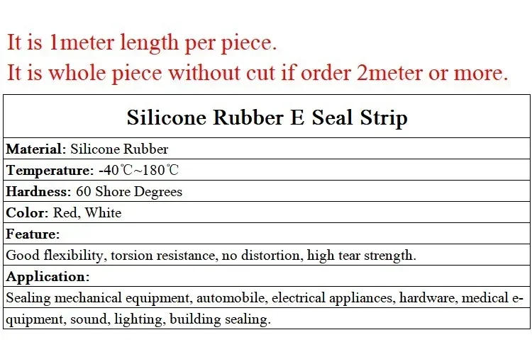 Description Picture 2 of item1/3m Silicone E Shape Strip Rubber Sealing Strip White/Red E-shaped E-strip High Temperature Oven Seal Strips