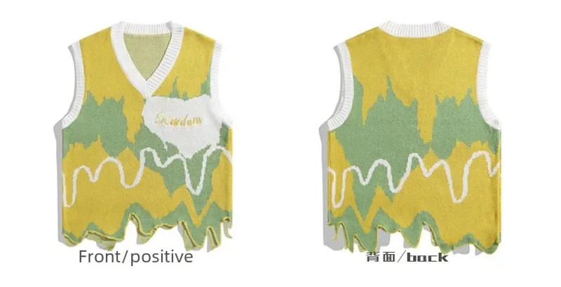 Description Picture 5 of itemAmerican Style Trendy V-neck Sweater Vest For Men Women Spring/autumn New Irregular Niche Design Knitted Vest