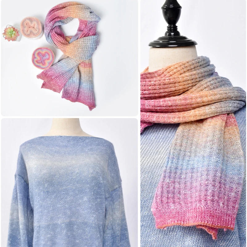 Description Picture 4 of item250M Rainbow Gradient Color Cake Yarn Organic Cotton Blend Yarn DIY Spring/Summer Crochet Skirt Lace Line Hand-Woven Soft Yarn