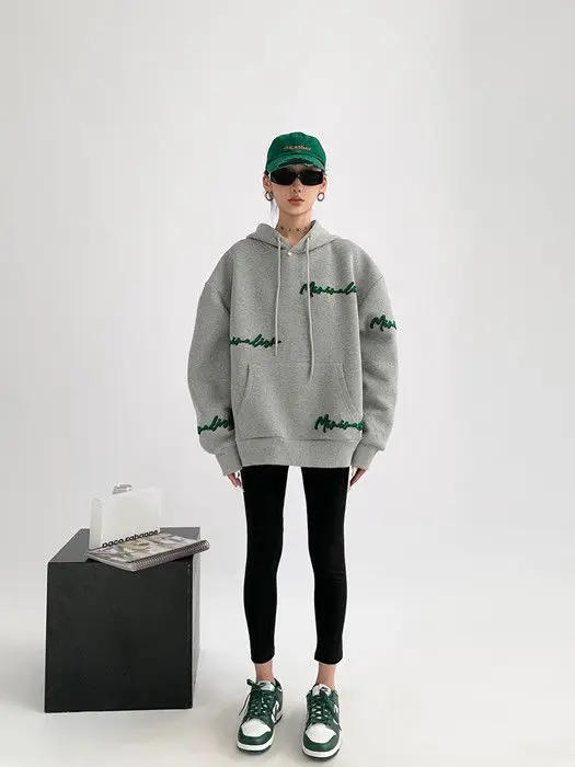 Description Picture 3 of itemWomen Streetwear Oversized Hoodies Plus Fleece Thick Embroidery Sweatshirts Harajuku Hip Hop Korean Loose Casual Pullovers