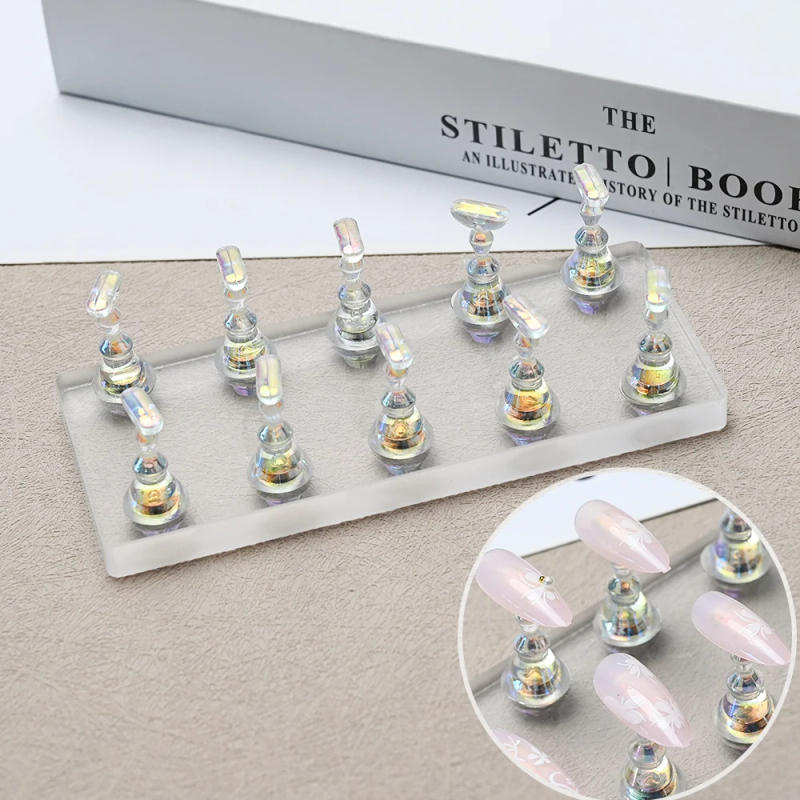 Description Picture 3 of item5/10pcs Transparent Aurora Nail Stand Magnetic False Nails Holder Press on Nail Display Nail Rack Acrylic Nail Training/Painting