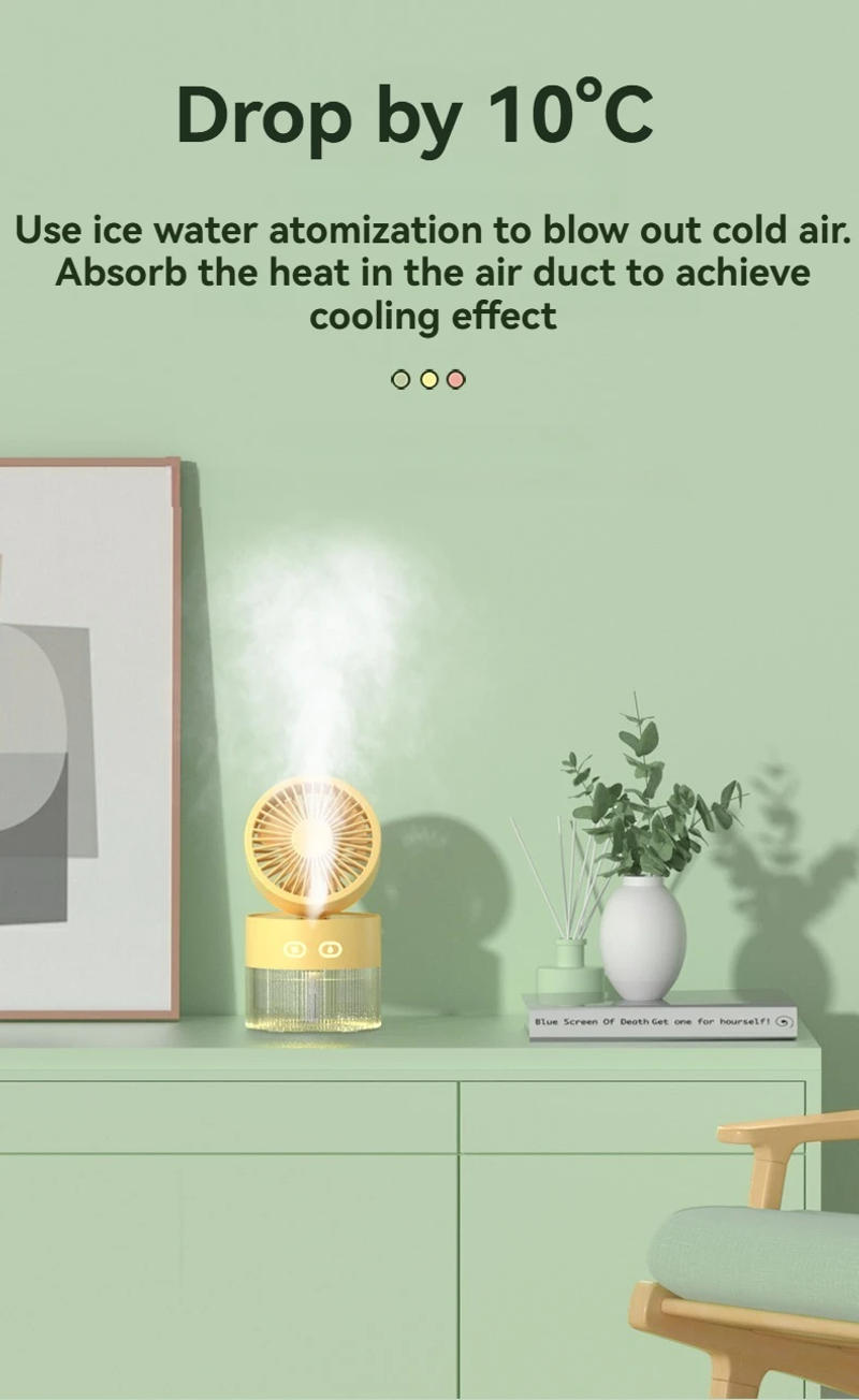 Description Picture 6 of itemPortable Air Humidifier Fan Desktop Foldable Water Spray Mist Fan 350ml Water Cooler Table Air Fan With Night Light USB Plug