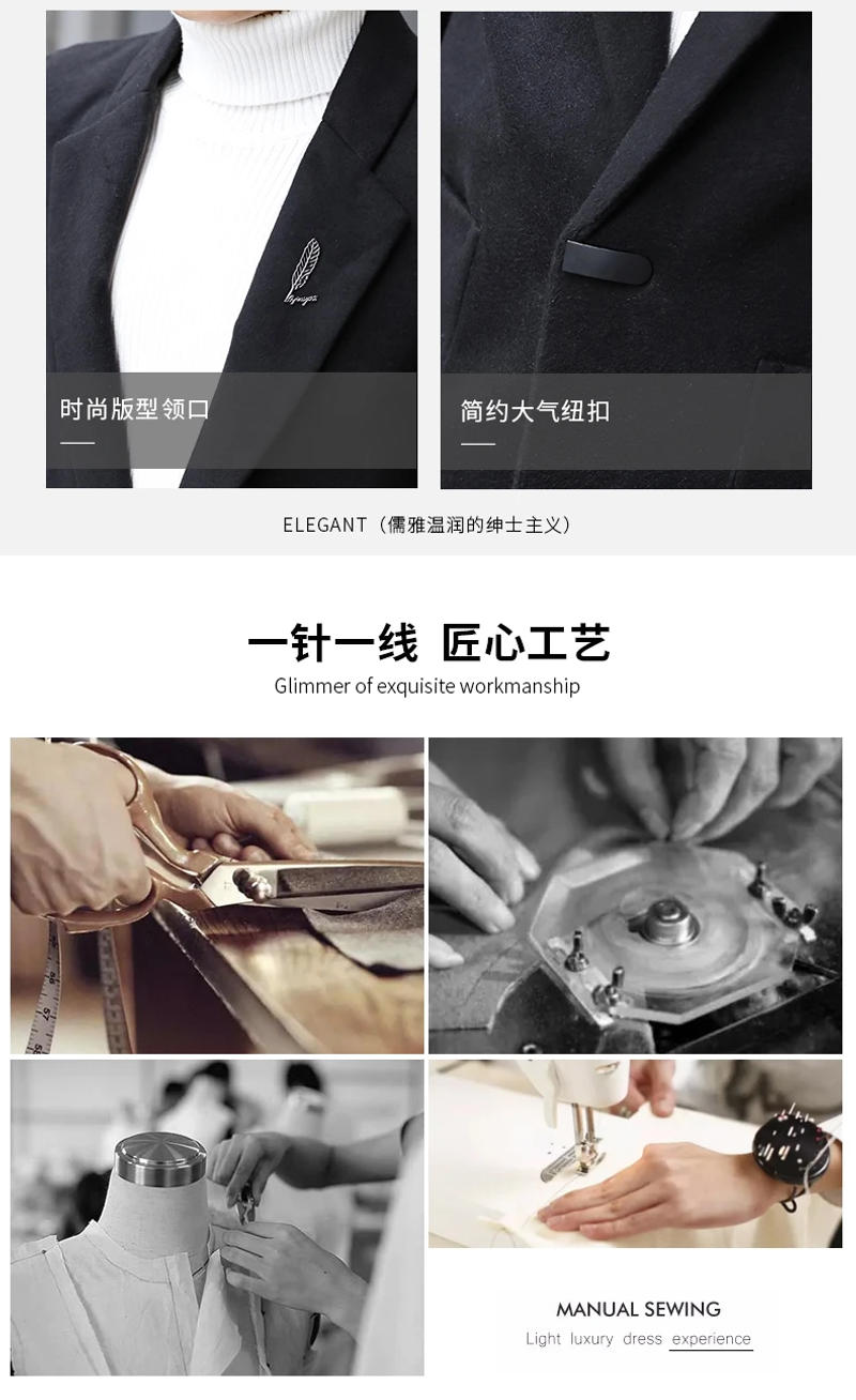 Description Picture 4 of itemFashion Autumn Winter Men's Slim Fit Mid-Length Windbreak Outwear Solid Color Overcoat Warm Jacket Korean Style Top Trench Coats