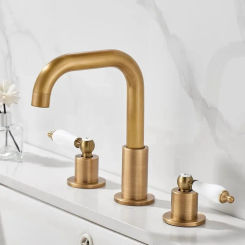 Antique Bronze Bathroom Faucet Brass Basin Brass Sink 3 Hole Double Handle Hot & Cold Wash Water Tap