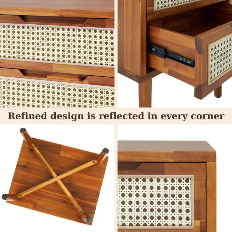 Description Picture 6 of itemBed Table 2-Drawer Bedside Tables Oliver Solid Wood Rattan Nightstand/Side End Table Fully Assembled Furniture Sofa Bedroom Home