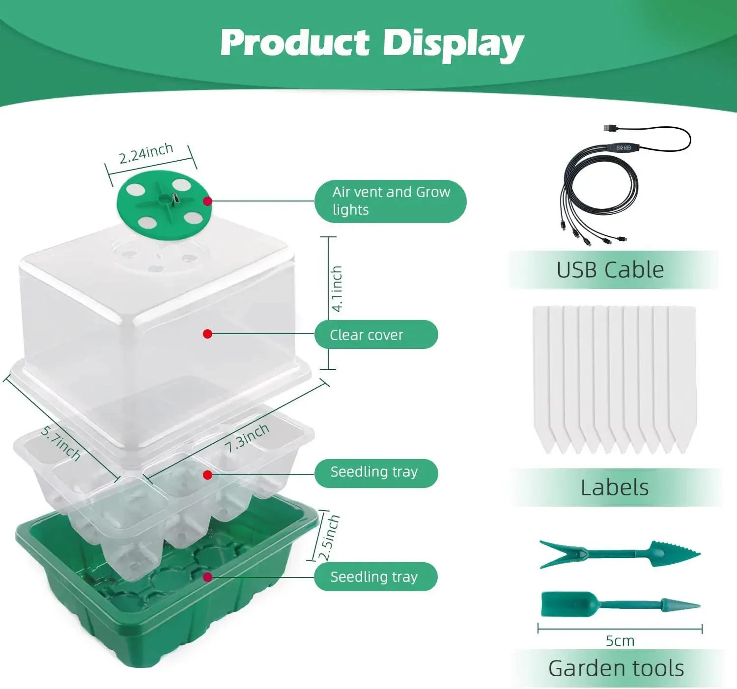 Description Picture 3 of itemLED Nursery Pots With Grow Light Plant Seed Starter Trays Home Greenhouse Growing Lamp with 12 Hole Timer Kit Controller