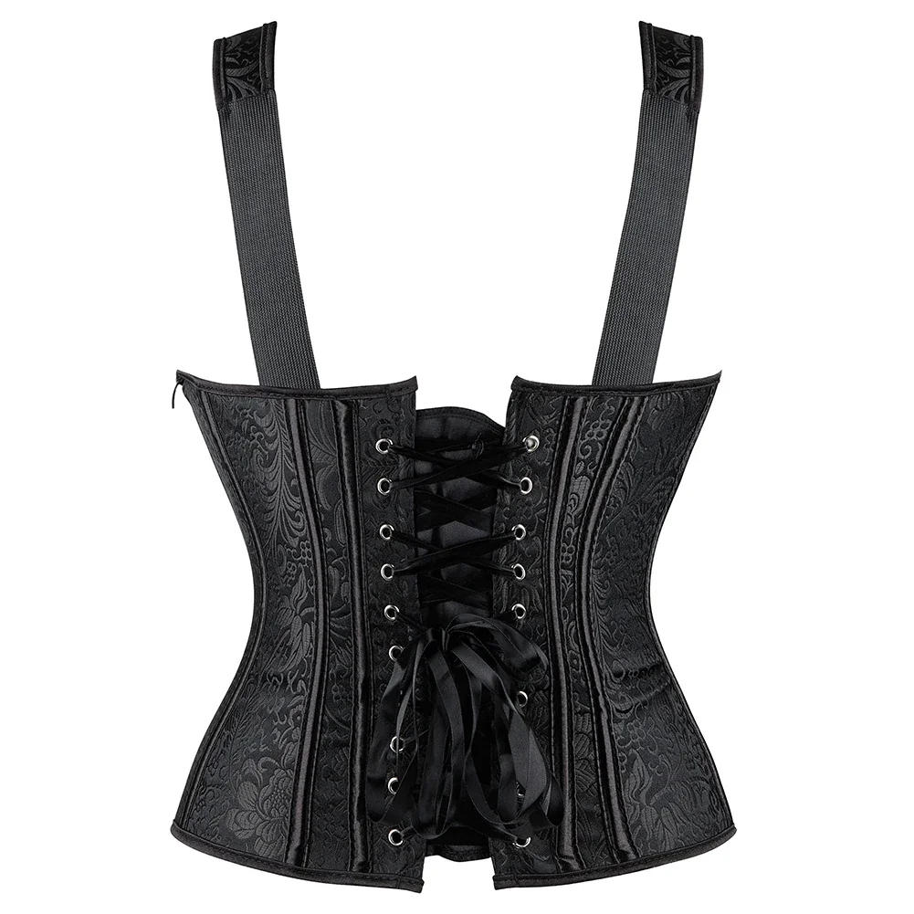 Description Picture 4 of itemSexy Women's Corset with Straps Plus Size Lace up Floral Gothic Overbust Corselet Brocade Vintage Medieval Bustier Vest Top
