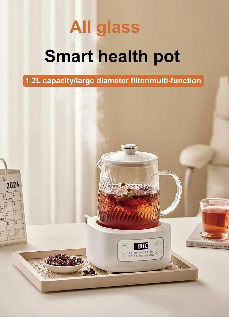 Description Picture 2 of item1.2L Health Kettle Temperature Adjust Glass Tea Maker Multi-Function Office Appointment Flower Teapot Portable Electric Kettle