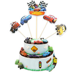 1set/lot Boys Favors Cars Lightning Mcqueen Theme Baby Shower Cake Topper Happy Birthday Party Decorations Cupcake Flags