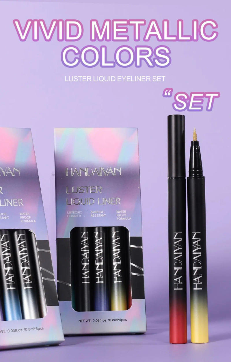 Description Picture 2 of item5 Colors Waterproof Glitter Liquid Eyeliner Set Long Lasting Shiny Sparkle Eye Makeup Pen Kit For Women Girls