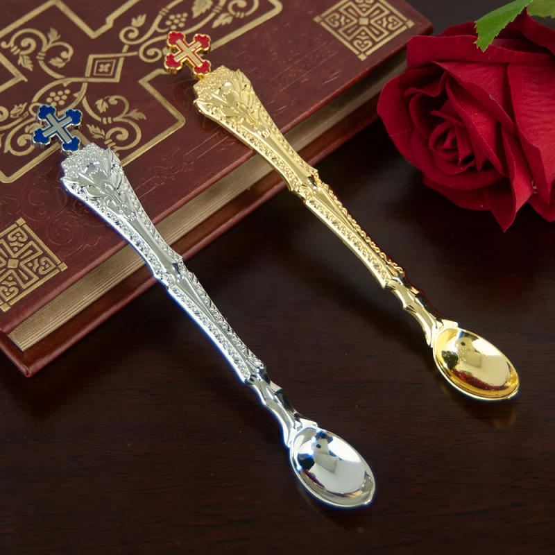 Description Picture 3 of itemElegant Orthodox Church Spoon for Baptism with High Quality Alloy Oil Droplets and Diamonds - Perfect Church Souvenir