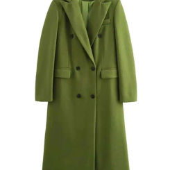 EAM Green Big Size Casual Woolen Coat New Lapel Long Sleeve Double Breasted Women Jacket Fashion Autumn Spring 2025 30A2709