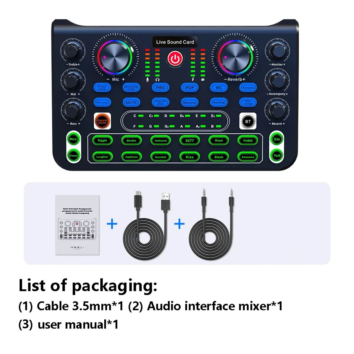 Description Picture 5 of itemSound Mixer Board Live Sound Card for Live Streaming Voice Changer Sound Card with Sound Effects,Audio Mixer for Music Recording