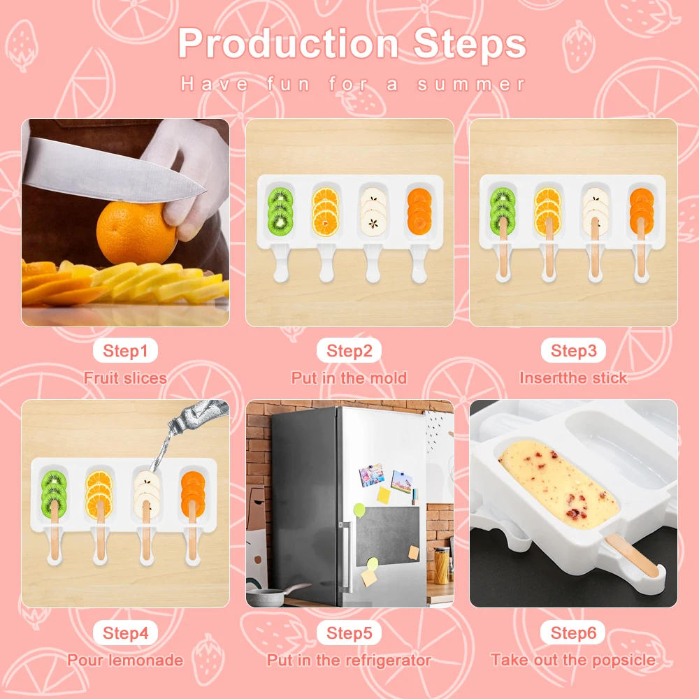 Description Picture 3 of item4/8 Hole Ice Cream Silicone Mold DIY Popsicle Molds Homemade Dessert Freezer Fruit Juice Ice Pop Cube Maker Mould Ice Tray