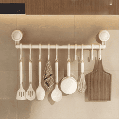 10 Hooks Suction Cup Kitchen Hook Wall Mounted Adjustable Shovel Storage Rack Removable Space Saving Utensil Holder Kitchen