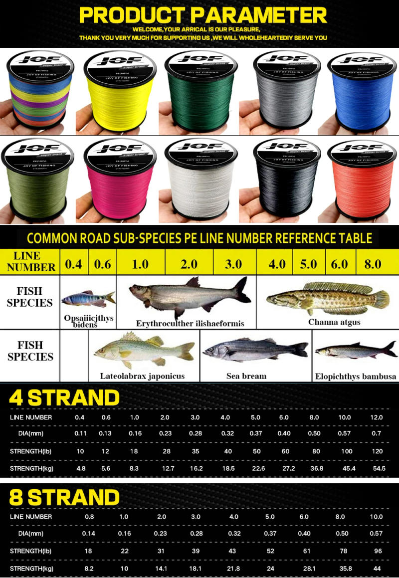 Description Picture 3 of itemJOF 4/8 Strands Braid Fishing Line 300m 500m Japan PE Braided Wire Multifilament Floating Line for Carp Fishing