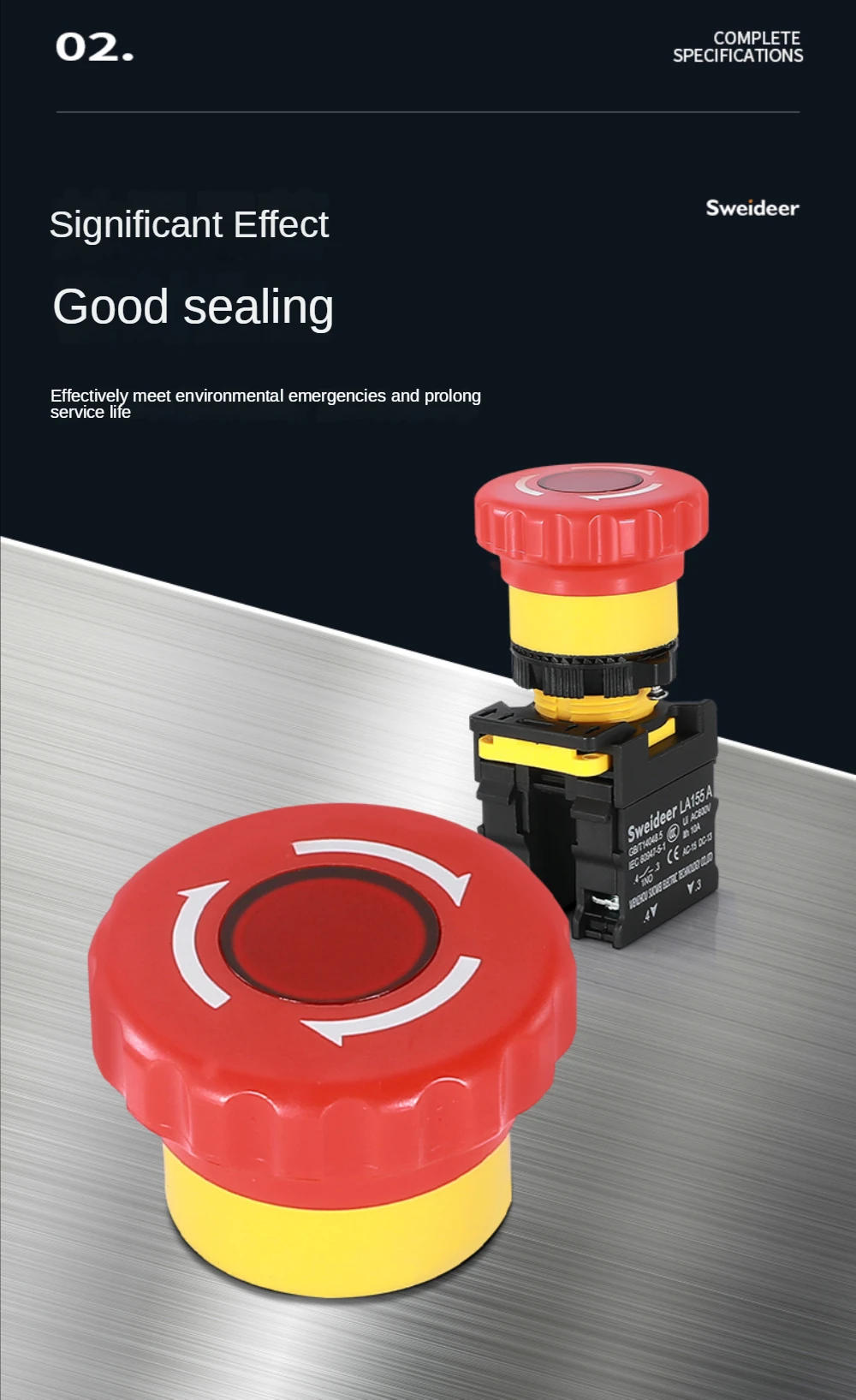 Description Picture 4 of item22mm Mushroom Emergency Stop Button Switch with Light Emergency Stop Power Switch Control Electrical Starter Switch 220V 10A NC