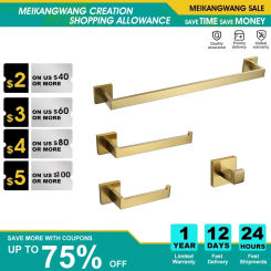 Bathroom Hardware Set Black and Brushed Gold and Chrome Towel Bar Towel Ring Toilet Paper Hold Robe Hook Bathroom Accessories