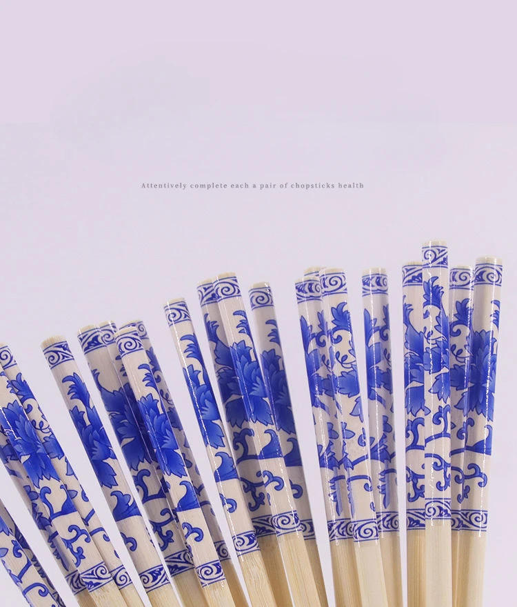 Description Picture 2 of itemDisposable Convenient Chopsticks Commercial Independent Packaging Carbonized Chopsticks Blue and White Bamboo Chopsticks