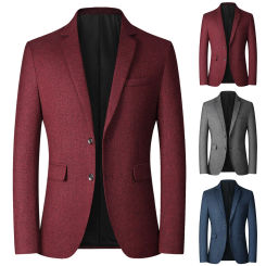 Mens Autumn And Winter Trend Solid Color Brushed Suit Single Two Buttons Slim Fit Round Hem Pocket Small Suit Casual