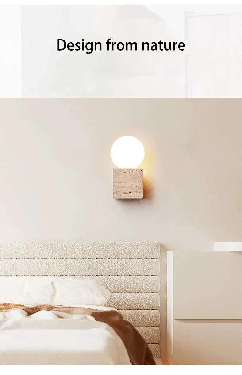 Description Picture 2 of itemSimple Light Wabi-sabi Atmosphere Stone Cream Style LED Wall Lamp Bedroom Bedside Round Bulb Lighting For Living Room Sofa Home