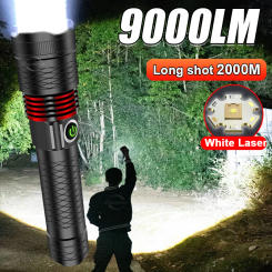 NEWEST 9000LM Rechargeable LED Flashlights White Laser Lamp Beads 2000m Super Bright Flashlight Powerful Lantern Camping Torch
