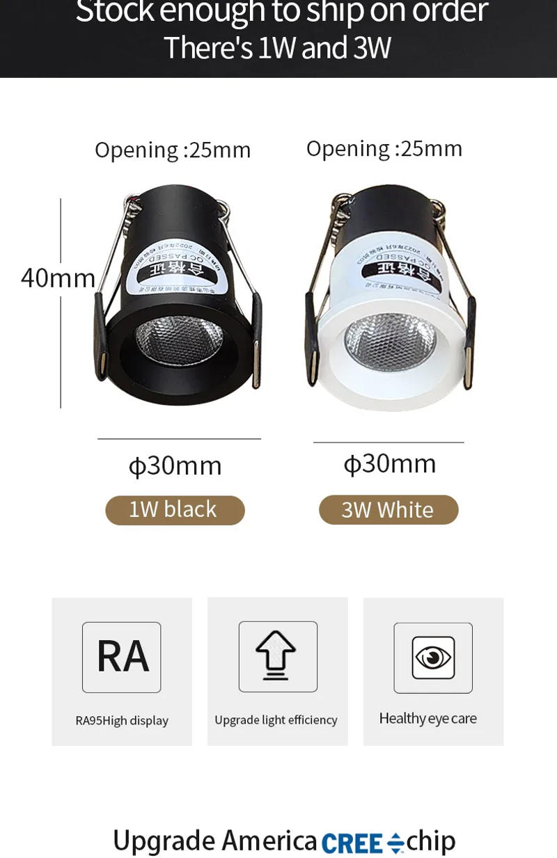 Description Picture 3 of item【25mm hole】recessed mini Spotlight 1w 3w LED ceiling light 110 volt 220V indoor embedded small downlight with driver set