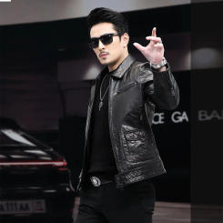 2022 Spring Autumn Men New Motorcycle Lapel Jackets Male Slim Fit Real Leather Coats Men Genuine Cow Leather Outerwear N90