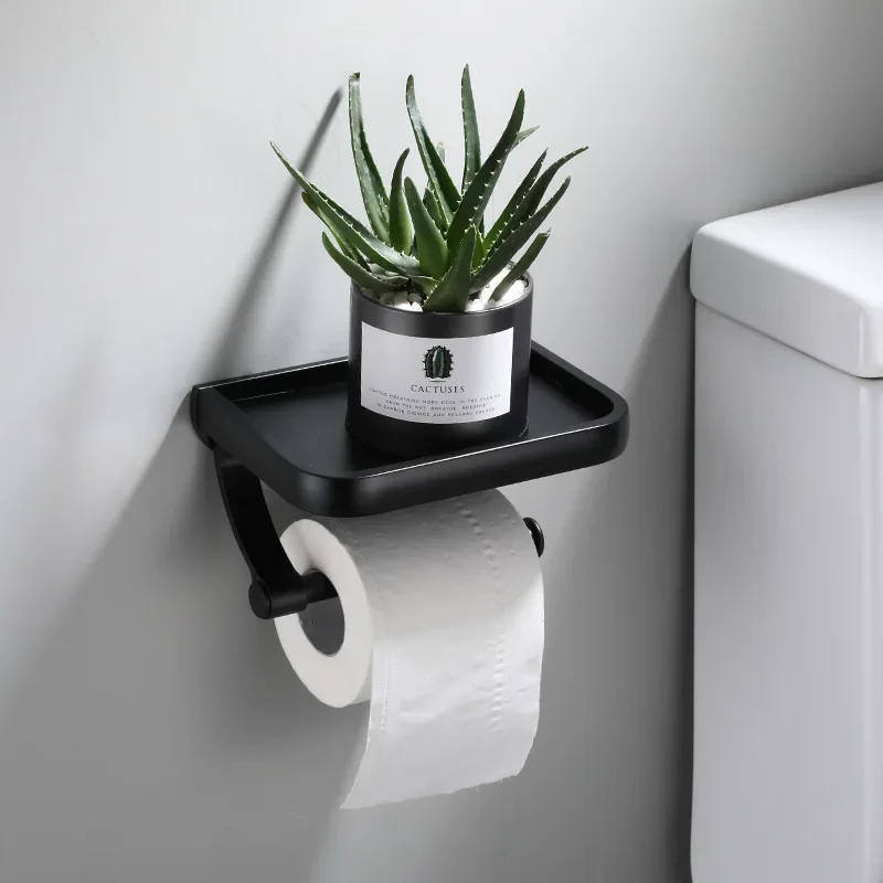Description Picture 6 of itemBathroom Toilet Towel Paper Holder Phone Holder Wall Mount Paper Holder with Shelf Towel Rack Tissue Boxes Black