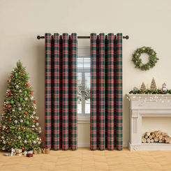 1 Panel Christmas line grid curtain suitable for living room and bedroom decoration
