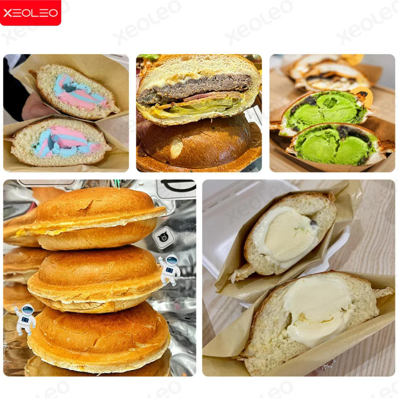 Description Picture 5 of itemXEOLEO Double Head UFO Burger Machine Non-Rotating Gelato Panini Press UFO Hamburger 1200W+1200W Ice Cream Waffles Burger Maker