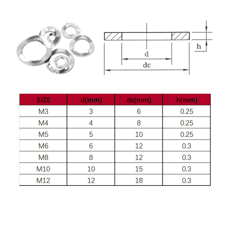 Description Picture 4 of item350PCS Wavy Wave Washers Set Gasket Assortment Kit M3 M4 M5 M6 M8 M10 M12 Crinkle Spring Wave Washer Sets 304 Stainless Steel