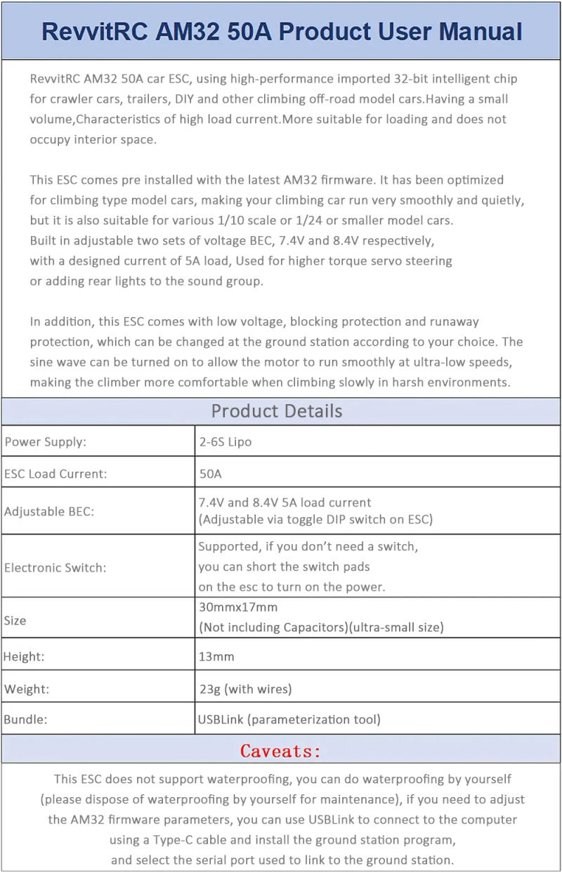 Description Picture 3 of itemRevvitRC H3110 2250KV 1850KV 2-4S 14-Pole Outrunner Brushless Motor 3.17mm Shaft AM32 50A 3-6S 32-bit Car ESC For RC 1/10 RC Car