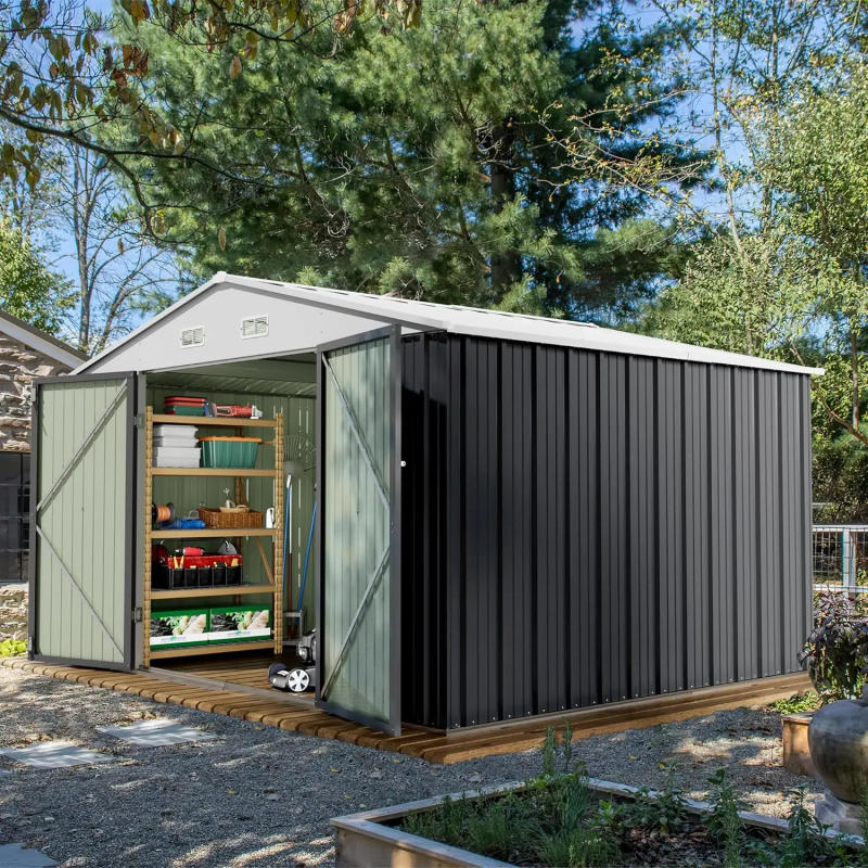 Description Picture 2 of item10 x 10 FT Outdoor Storage Shed, Metal Sheds & Outdoor Storage House for Patio Garden (Brown)