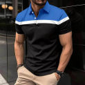 golf shirt fashion T-shirt casual summer street men's clothing Men's Casual Ribbed Lapel Button Business Color Block T рубашка