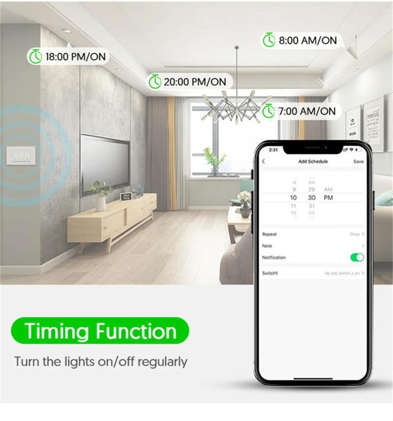 Description Picture 5 of itemMilfra Smart Wifi Switch Neutral Wire Optional Intelligent Wall Button Light Switches AC100-240V Tuya APP Voice Control by Alexa